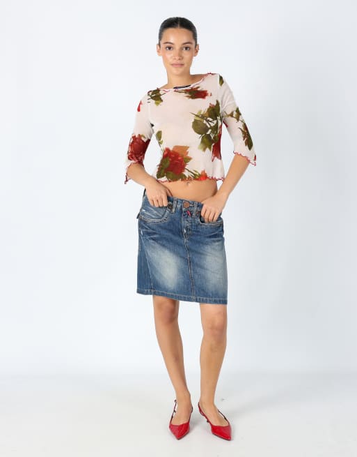 Vintage Take.Two 8 Denim Midi Skirt Blue