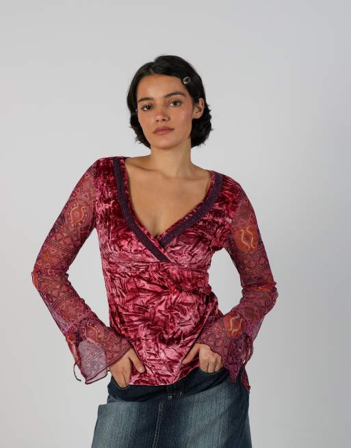 Vintage Tally Weijl M long sleeve top in pink, 3 of 4