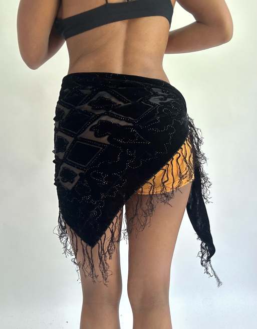 Vintage tassel sarong skirt in black, 2 of 4