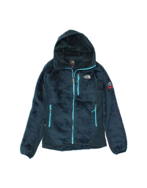 Vintage The North Face Crop Hooded Fleece Jacket UK 10 Small In Blue