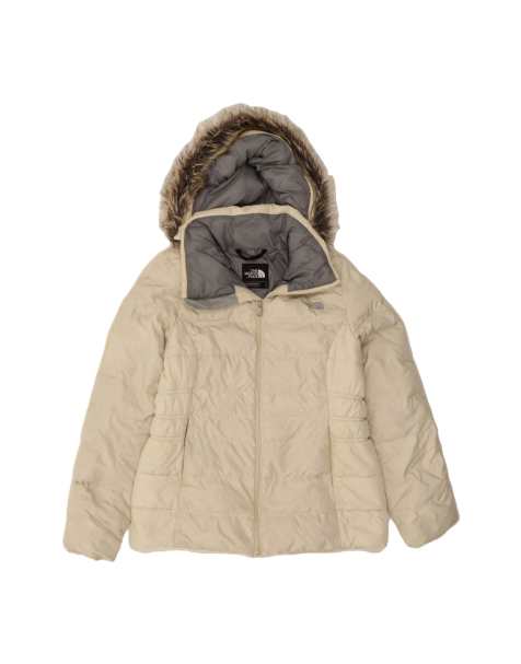 Vintage The North Face Hooded Padded Jacket UK 16 Large In Off In White - view 1