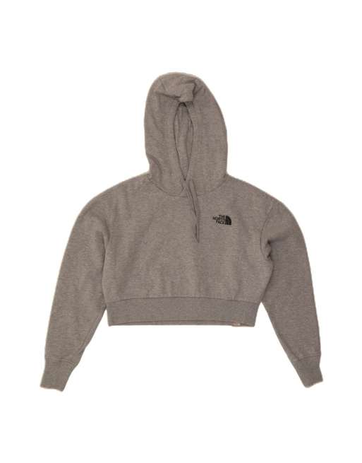 Vintage The North Face Oversized Crop Hoodie Jumper UK 10 Small In Grey