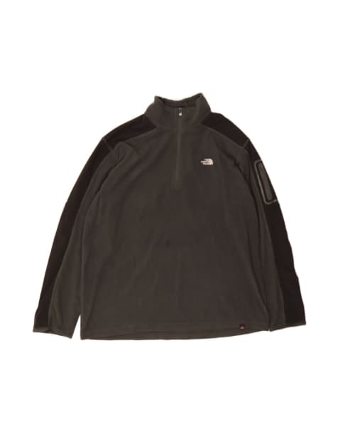 Vintage The North Face Zip Neck Fleece Jumper 2XL In Grey Colourblock - view 1