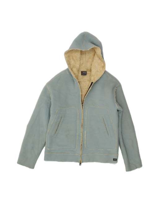 Vintage Think Pink Hooded Sherpa Jacket UK 16 Large In Blue