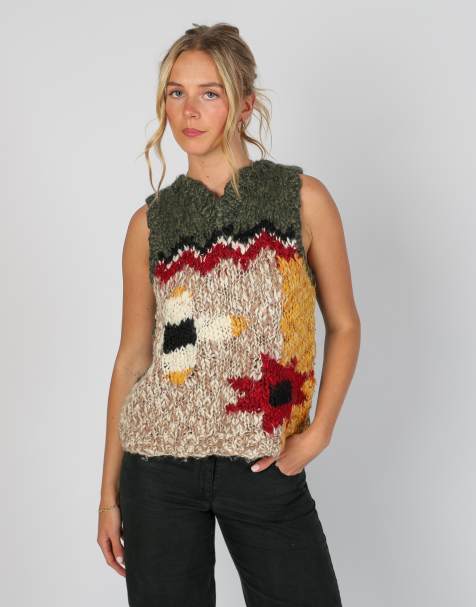 Vintage Think Pink S knitted jumper in dark green - view 1