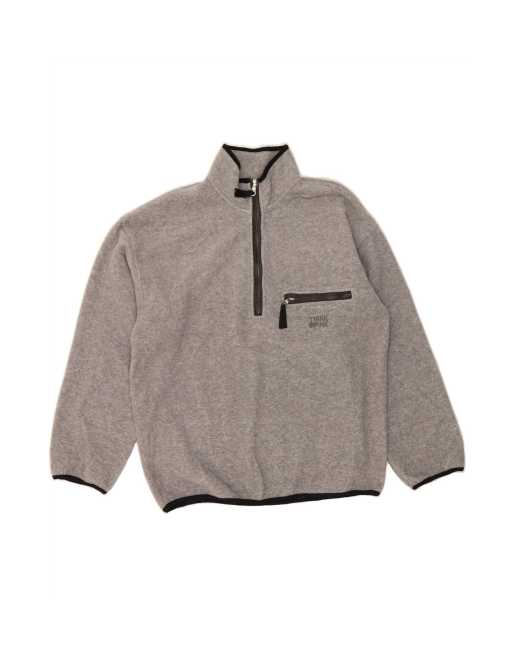 Vintage Think Pink Zip Neck Fleece Jumper Large In Grey