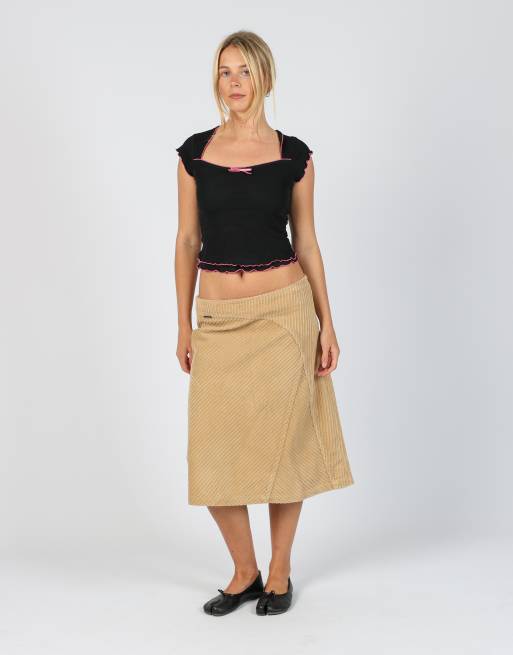 Vintage ThinkPink S cord skirt in tan