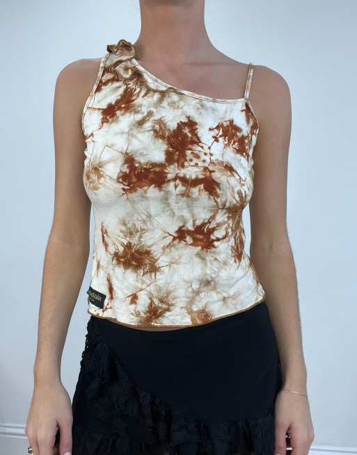 Vintage tie dye two strap top in brown
