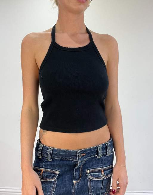 Vintage tie neck halterneck top in black