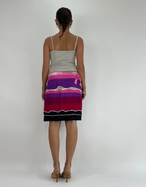 Vintage tie side beach skirt in pink and purple, 2 of 4