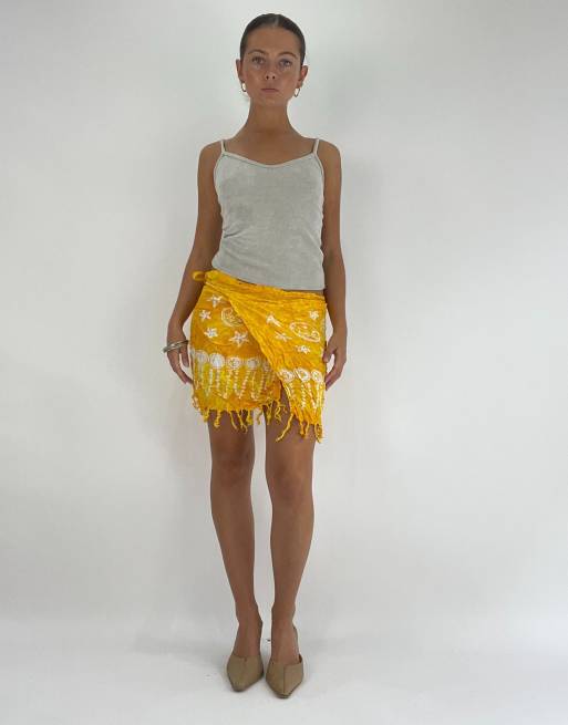 Vintage tie side beach skirt in yellow