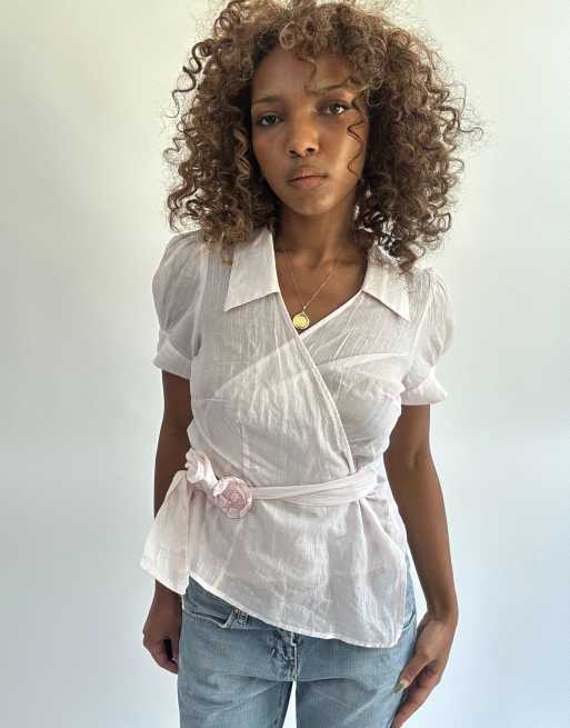 Vintage tie up blouse in pink, 1 of 4