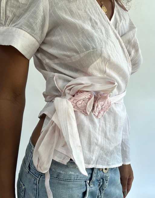 Vintage tie up blouse in pink, 3 of 4