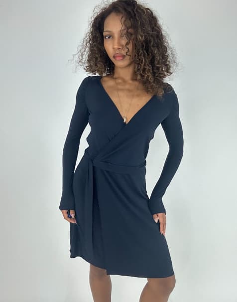 Vintage tie-up midi dress in navy - view 1
