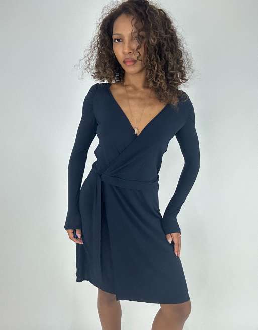 Vintage tie-up midi dress in navy