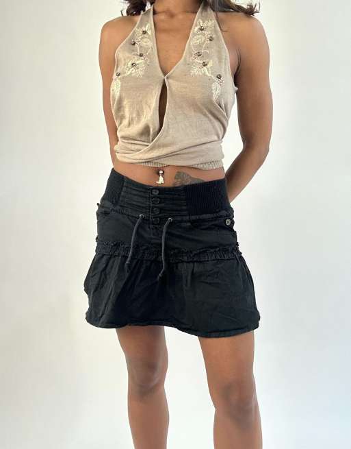 Vintage tiered mini skirt in black