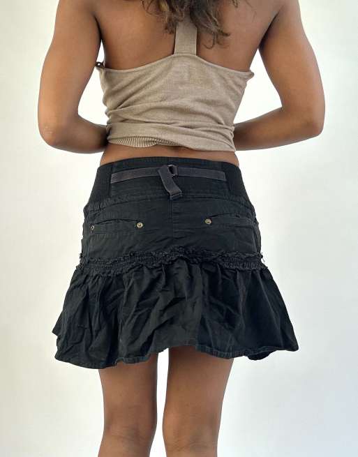 Vintage tiered mini skirt in black, 2 of 4
