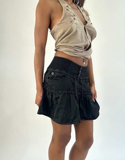 Vintage tiered mini skirt in black, 4 of 4