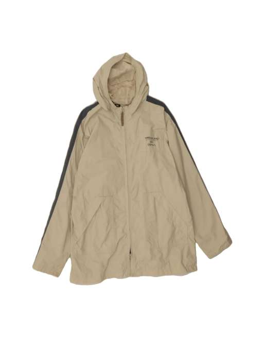 Vintage Timberland Big & Tall Graphic Hooded Rain Jacket UK 44 2XL In Beige