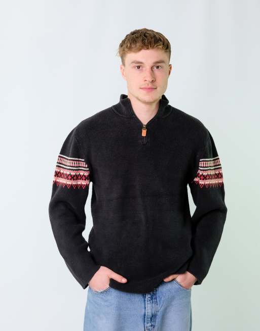 Vintage Timberland L Knit Sweatshirt Black Quarter Zip
