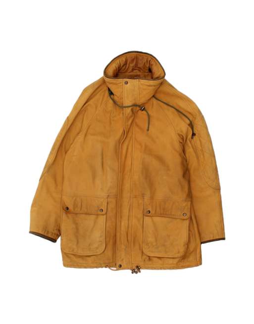 Vintage Timberland Leather Coat UK 40 Large In Brown