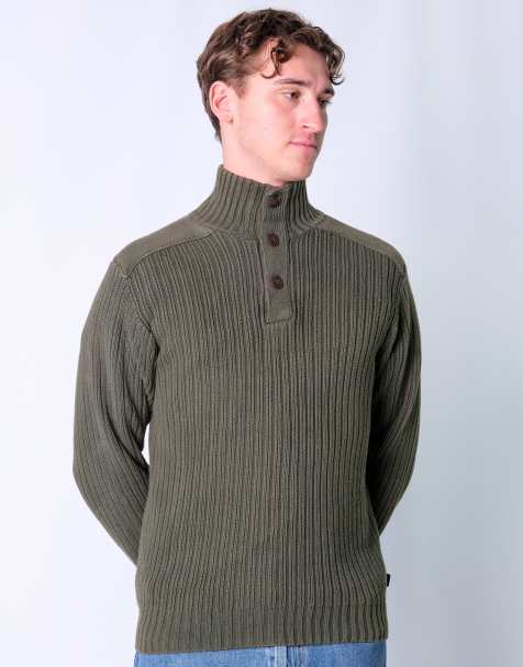Vintage Timberland S Knit Sweatshirt Khaki Green Quarter Button Up - view 1