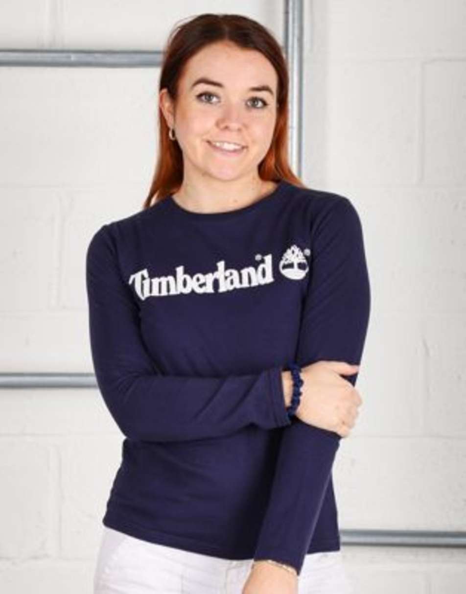 Vintage Timberland Size S long sleeve spell out t-shirt in navy
