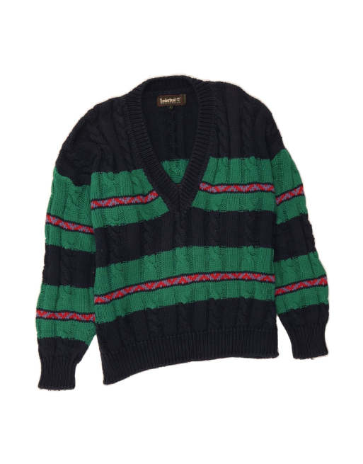 Vintage Timberland V-neck Jumper Sweater Large In Blue Striped