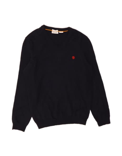 Vintage Timberland V-neck Jumper Sweater Medium In Blue Merino Wool