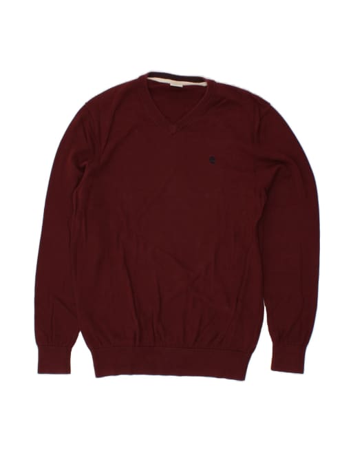 Vintage Timberland V-neck Jumper Sweater Medium In Maroon