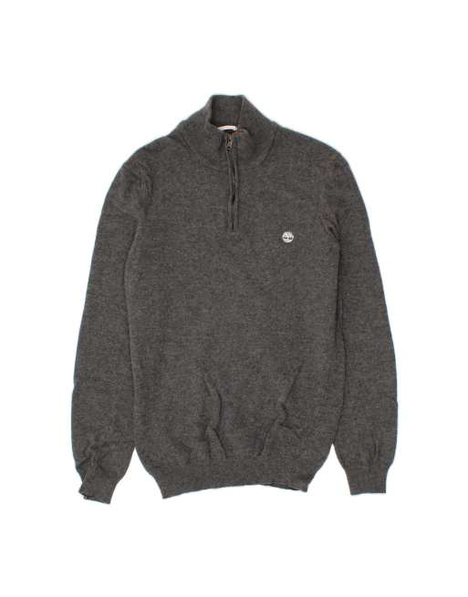 Vintage Timberland Zip Neck Jumper Sweater Small In Grey Wool