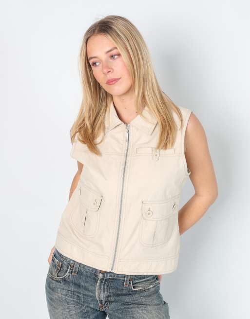 Vintage Tom Tailor M woven vest in cream