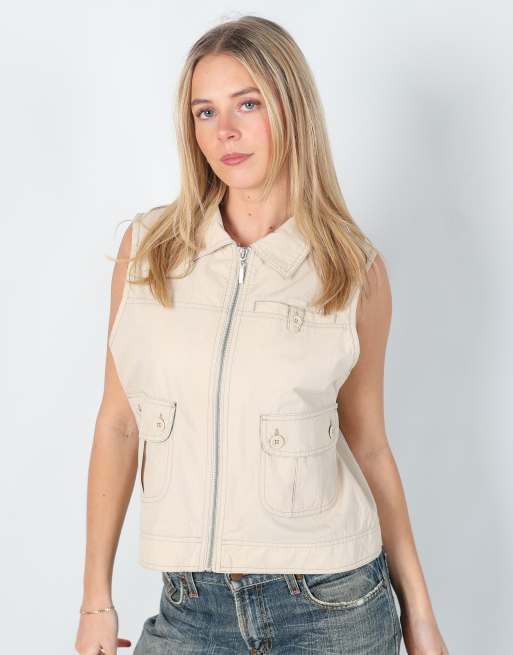 Vintage Tom Tailor M woven vest in cream, 3 of 4