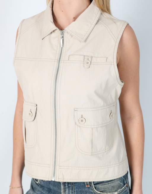 Vintage Tom Tailor M woven vest in cream, 4 of 4
