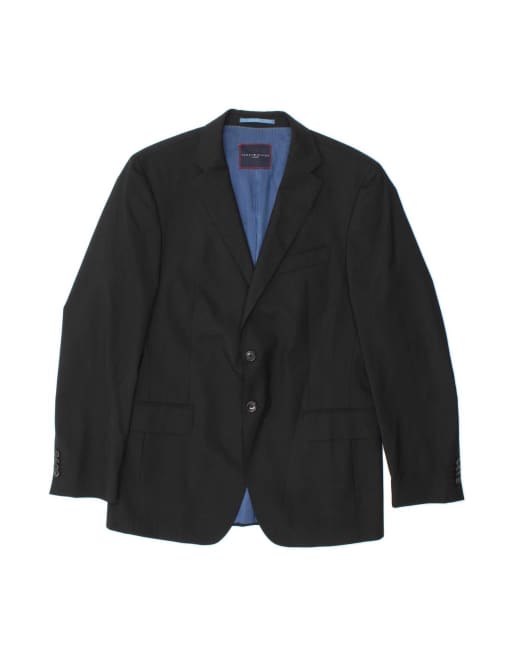 Vintage Tommy Hilfiger 2 Button Blazer Jacket Uk 42 XL In Black Virgin