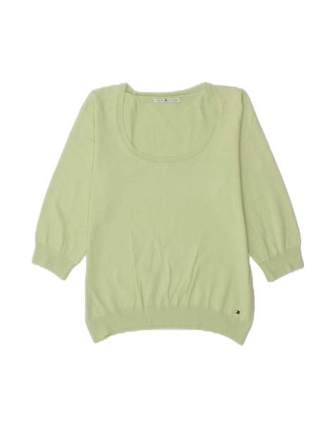 Vintage Tommy Hilfiger 3/4 Sleeve Boat Neck Jumper Sweater Uk 6 XS In Green - view 1