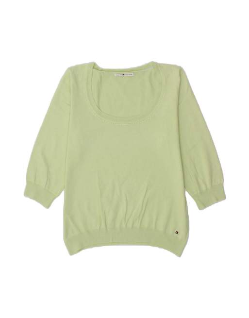 Vintage Tommy Hilfiger 3/4 Sleeve Boat Neck Jumper Sweater Uk 6 XS In Green