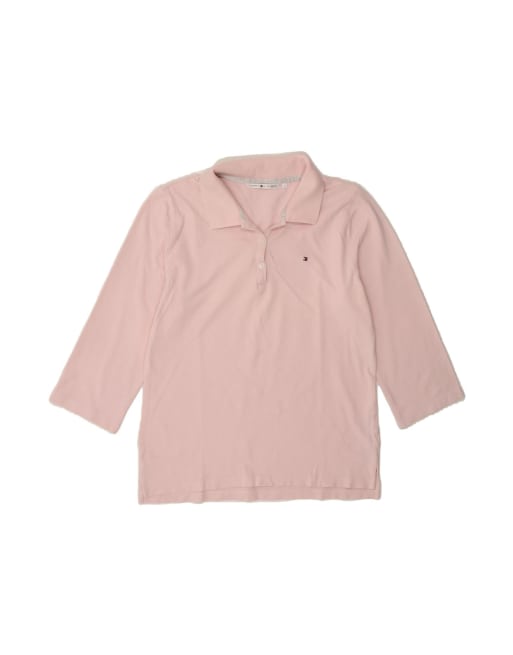 Vintage Tommy Hilfiger 3/4 Sleeve Polo Shirt UK 14 Large In Pink