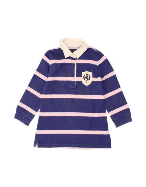 Vintage Tommy Hilfiger 3/4 Sleeve Rugby Polo Shirt Uk 12 Medium In Blue