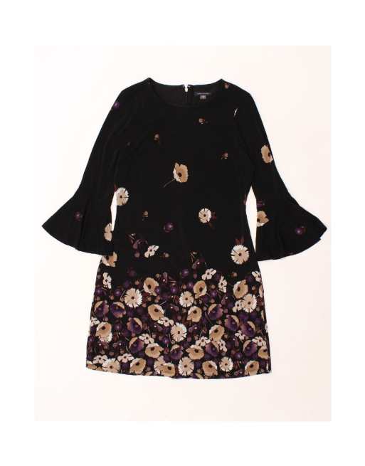 Vintage Tommy Hilfiger 3/4 Sleeve Sheath Dress US 8 Medium In Black Floral