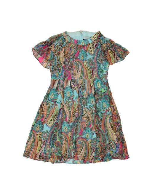 Vintage Tommy Hilfiger A-line Dress US 14 XL In Turquoise Paisley