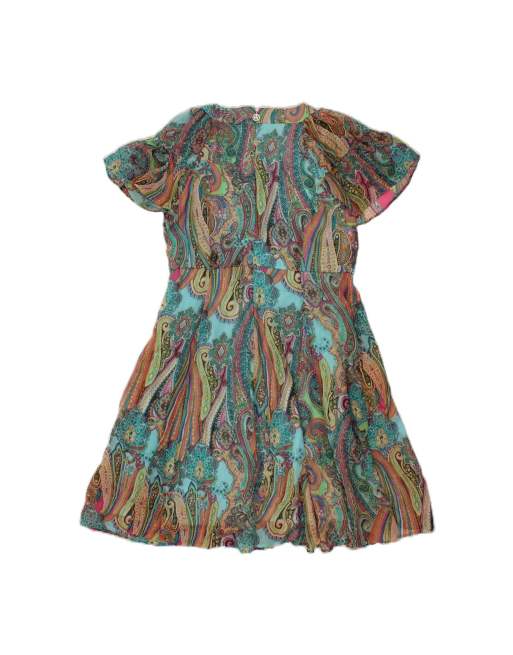 Vintage Tommy Hilfiger A-line Dress US 14 XL In Turquoise Paisley