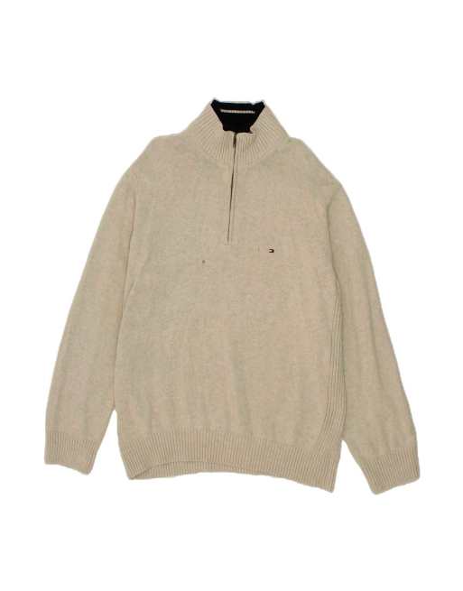 Vintage Tommy Hilfiger Big & Tall Zip Neck Jumper Sweater 2XL In Grey