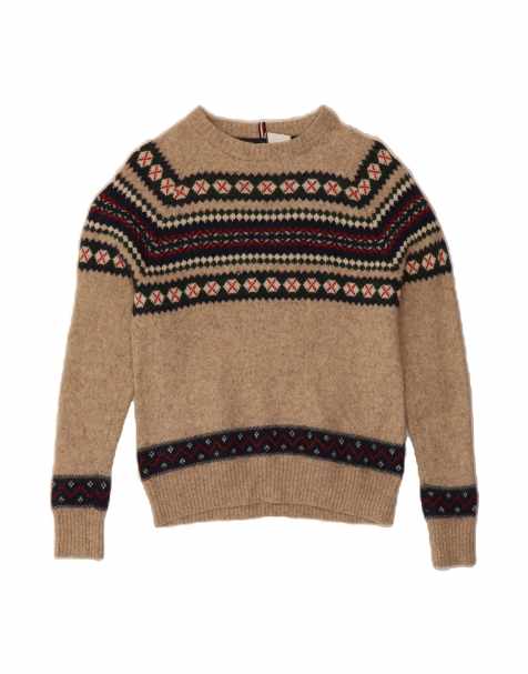 Vintage Tommy Hilfiger Boat Neck Jumper Sweater UK 10 Small In Beige Fair Isle - view 1