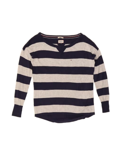 Vintage Tommy Hilfiger Boat Neck Jumper Sweater UK 10 Small In Blue