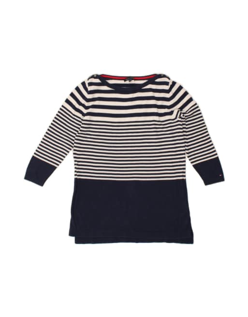 Vintage Tommy Hilfiger Boat Neck Jumper Sweater UK 12 Medium In Blue