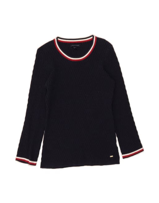 Vintage Tommy Hilfiger Boat Neck Jumper Sweater UK 12 Medium In Blue
