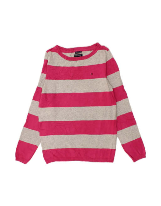Vintage Tommy Hilfiger Boat Neck Jumper Sweater UK 12 Medium In Pink Striped
