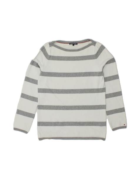 Vintage Tommy Hilfiger Boat Neck Jumper Sweater UK 12 Medium In White Striped - view 1