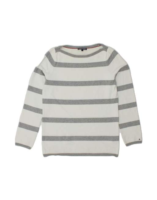 Vintage Tommy Hilfiger Boat Neck Jumper Sweater UK 12 Medium In White Striped